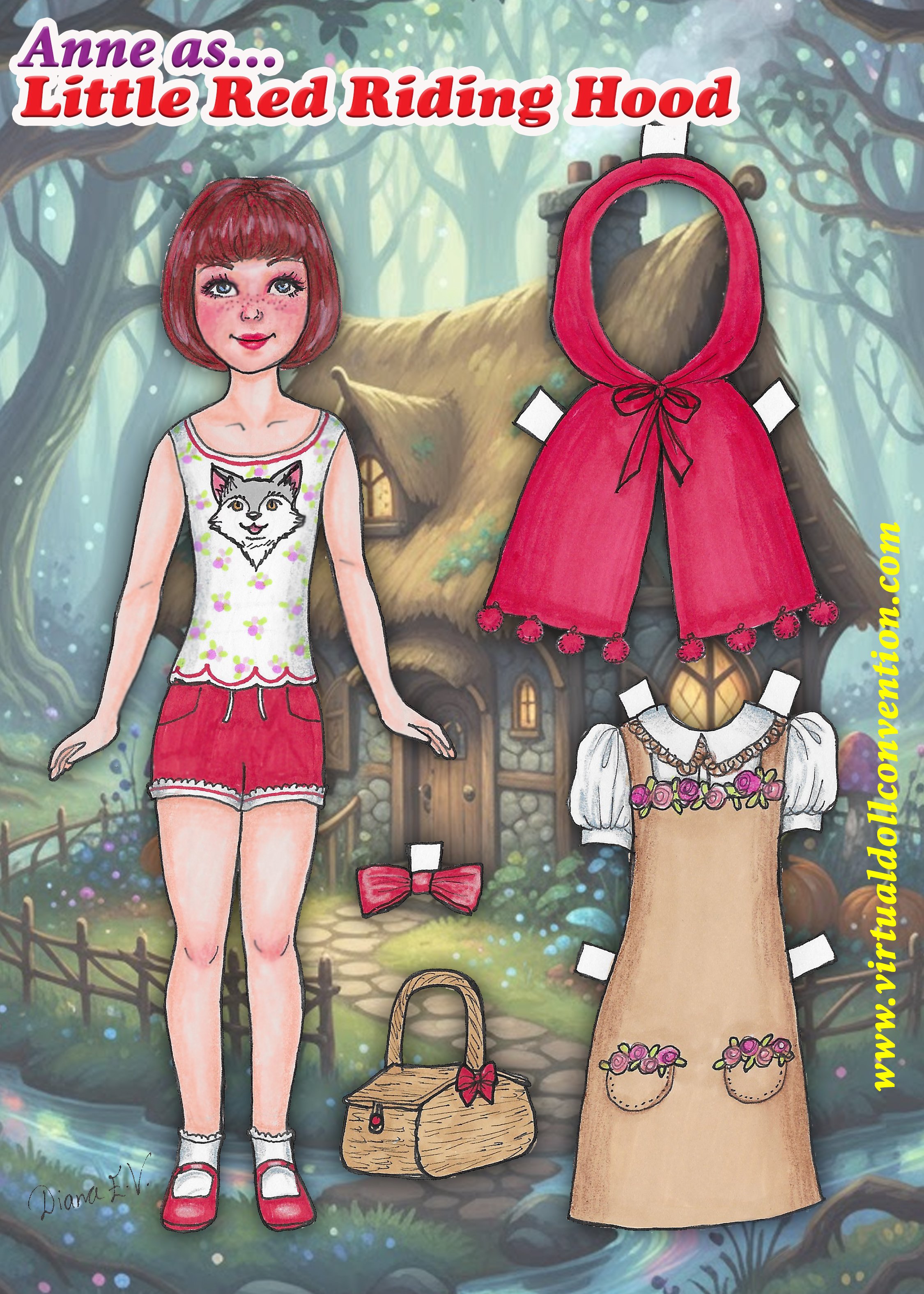 アート・デザイン・音楽 Klaudia Schiller 152 Paperdolls No. 266 Anne as Little Red Riding Hood Free Printable Paper Doll | Art by